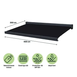 Store banne araza motorisé 4X3.5 m avec eclairage LED intégré Klikstrom