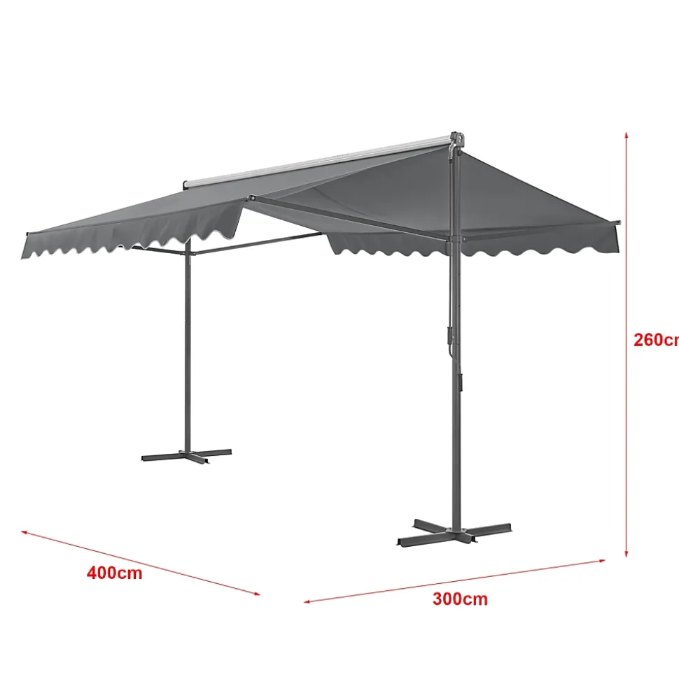 Store banne autoportant Selenizza à double pente 400 x 300 x 260 cm gris foncé pro.tec