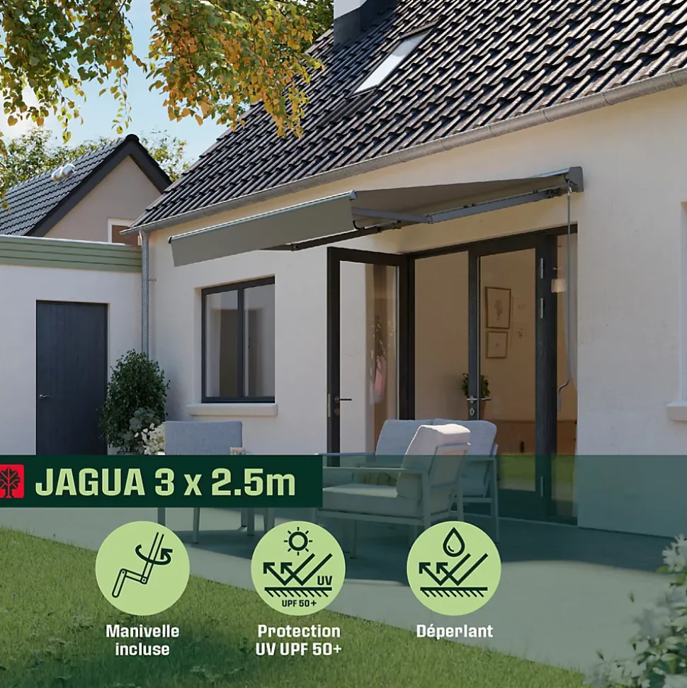 Store banne manuel gris 3x2.5 m avec semi coffre Jagua Klikstrom