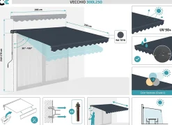 Store banne monobloc VECCHIO 3m x 2,5m - Toile premium 320g/m2 Gris