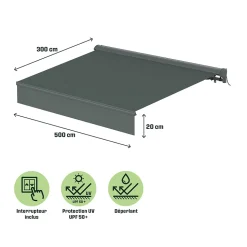 Store banne motorisé avec semi coffre gris 5x3 m Jagua Klikstrom