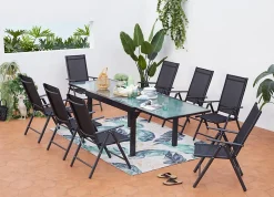 Table de jardin extensible et 8 fauteuils en alu et toile PVC - BRESCIA