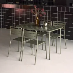 Table de jardin métal + 4 assises kaki en acier. Amelia. 120x70xH72.5cm (12.2kg)