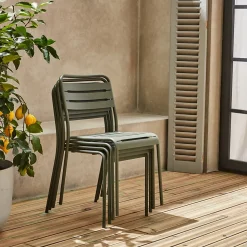 Table de jardin métal + 4 assises kaki en acier. Amelia. 120x70xH72.5cm (12.2kg)