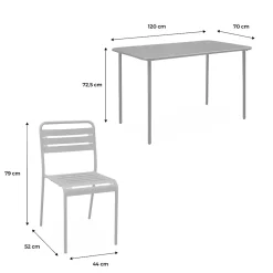 Table de jardin métal + 4 assises kaki en acier. Amelia. 120x70xH72.5cm (12.2kg)