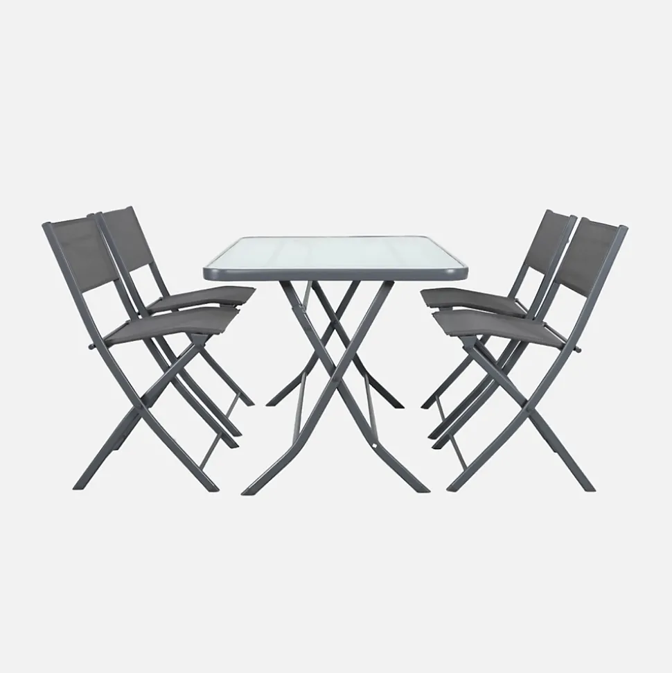 Table de jardin pliante acier + 4 assises textilène anthracite - Ancona