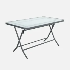 Table de jardin pliante acier + 4 assises textilène anthracite - Ancona