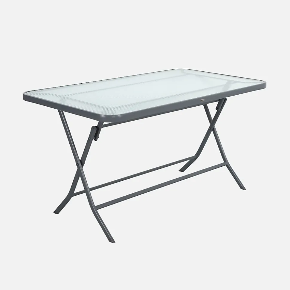 Table de jardin pliante acier + 4 assises textilène anthracite - Ancona