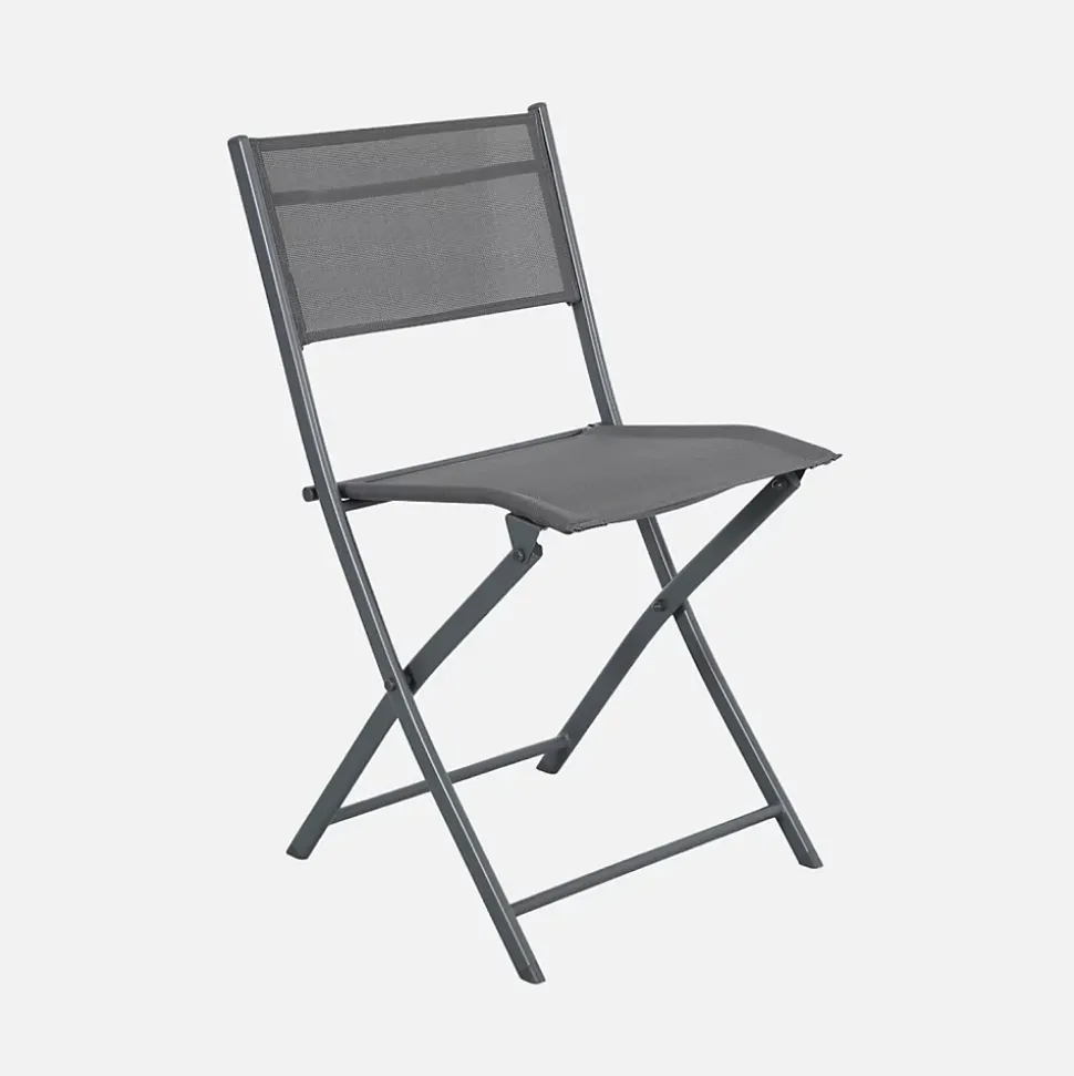 Table de jardin pliante acier + 4 assises textilène anthracite - Ancona