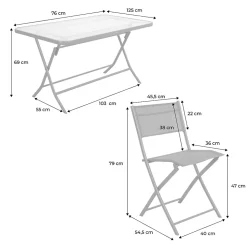 Table de jardin pliante acier + 4 assises textilène anthracite - Ancona