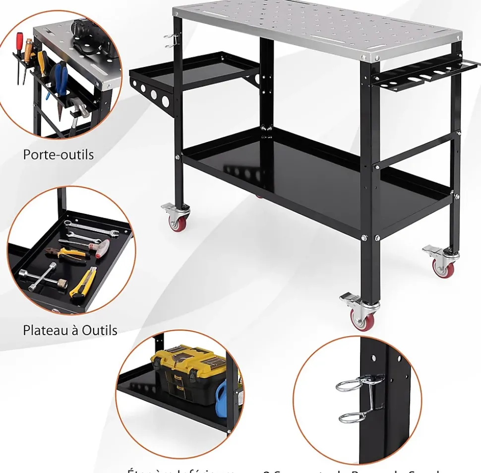 Table de Soudage avec Support et Plateau à Outils Capacité 544 Kg Table Etabli de Soudage Trous de Fixation Etagère Inférieure
