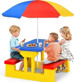 Table Pique Nique Enfant Table Enfant Extérieure avec Parasol Amovible Salon de Jardin en PP