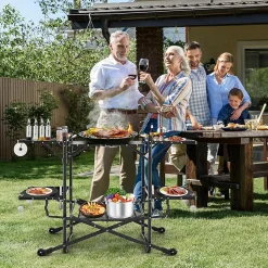 Table Pliante Extérieur Table de Cuisine de Camping avec 4 Tablettes Appoint Support de Rangement Sac de Transport