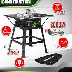 Table scie circulaire 2000W - 254mm - Livrée avec 2 lames (24 et 40 dents) - Constructor