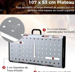 Table Établi Pliante Station de Travail Robuste Capacité 450 kg 2 Serre Joints Poignée de Transport