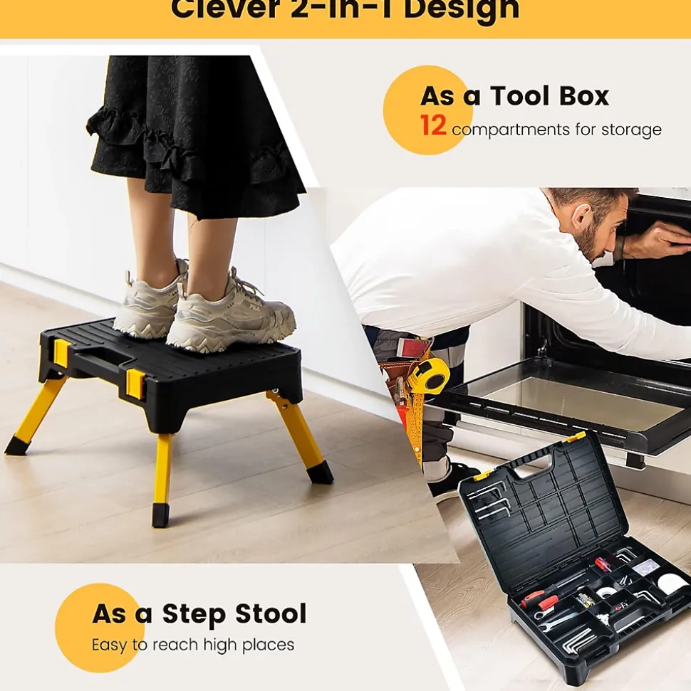 Tabouret Atelier 2 en 1 avec Caisse à Outils Tabouret Marchepied Pliable avec Pieds Antidérapants