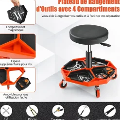 Tabouret Atelier Roulant réglable Tabouret pneumatique avec Plateau chaise servante
