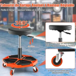 Tabouret Atelier Roulant réglable Tabouret pneumatique avec Plateau chaise servante