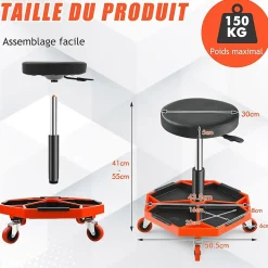 Tabouret Atelier Roulant réglable Tabouret pneumatique avec Plateau chaise servante
