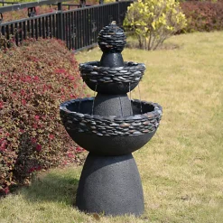 Teamson Home Fontaine 3 niveaux piédestal jardin finition pierre gris foncé