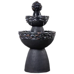 Teamson Home Fontaine 3 niveaux piédestal jardin finition pierre gris foncé