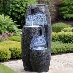 Teamson Home Fontaine 3 niveaux moderne LED cascade extérieure finition noire