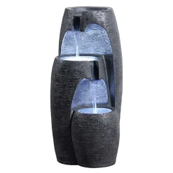 Teamson Home Fontaine 3 niveaux moderne LED cascade extérieure finition noire