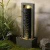 Teamson Home Fontaine colonne LED extérieure roche superposée finition grise