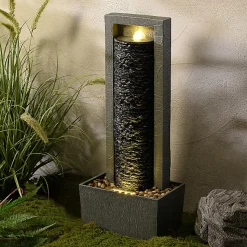 Teamson Home Fontaine colonne LED extérieure roche superposée finition grise