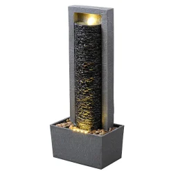 Teamson Home Fontaine colonne LED extérieure roche superposée finition grise