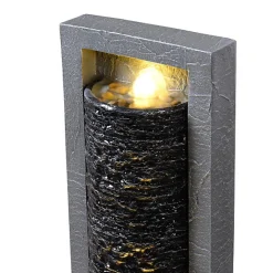 Teamson Home Fontaine colonne LED extérieure roche superposée finition grise
