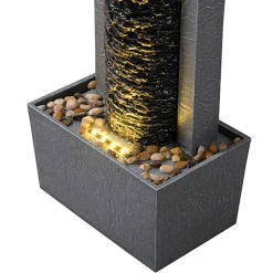 Teamson Home Fontaine colonne LED extérieure roche superposée finition grise