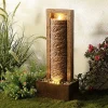 Teamson Home Fontaine colonne LED extérieure roche superposée finition marron