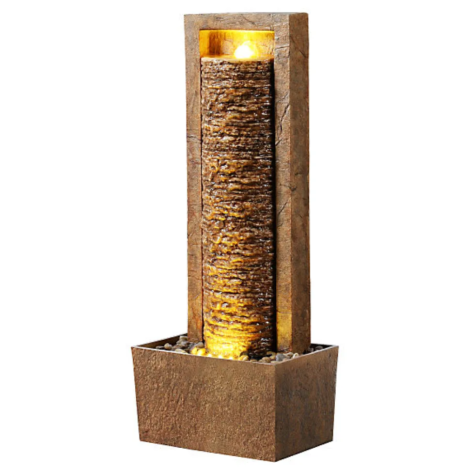 Teamson Home Fontaine colonne LED extérieure roche superposée finition marron