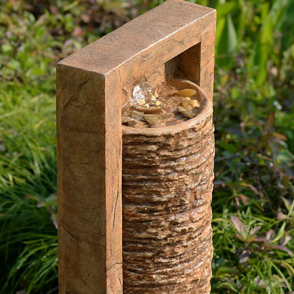 Teamson Home Fontaine colonne LED extérieure roche superposée finition marron