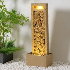 Teamson Home Fontaine haute jardin LED roche de rivière design marron extérieur