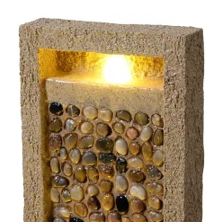 Teamson Home Fontaine haute jardin LED roche de rivière design marron extérieur