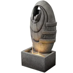 Teamson Home Fontaine ovale LED moderne jardin gris lumière chaude extérieure