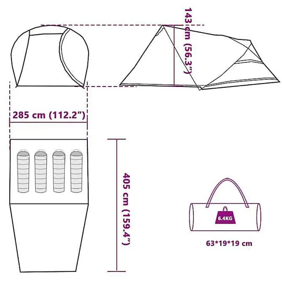 Tente de camping à dôme 4 personnes orange imperméable vidaXL
