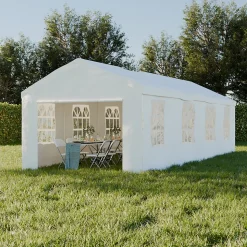 Tente de réception 4 x 8 m - Lutecia - Blanc - tente de jardin idéale pour réception à utiliser comme pavillon. chapiteau ou