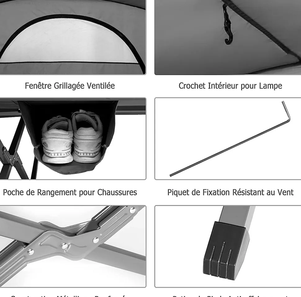 Tente Surélevée en Tissu Oxford Respirant avec Matelas Auto-gonflant, Tente de Camping Revêtement Imperméable