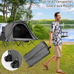 Tente Surélevée en Tissu Oxford Respirant avec Matelas Auto-gonflant, Tente de Camping Revêtement Imperméable