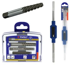 Tivoly - Kit Extracteurs de Vis Cassées M4 à M18 + Tourne Gauche N 2 M4 à M12 - 5 Extracteurs HCS + 1 X-Out D2-8mm + Porte-Taraud