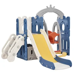Toboggan pour Enfant 5 en 1 avec Panier de Basket, Aire de Jeux intérieure et extérieure, kit de Jeu d'escalade autoportant