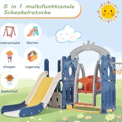 Toboggan pour Enfant 5 en 1 avec Panier de Basket, Aire de Jeux intérieure et extérieure, kit de Jeu d'escalade autoportant