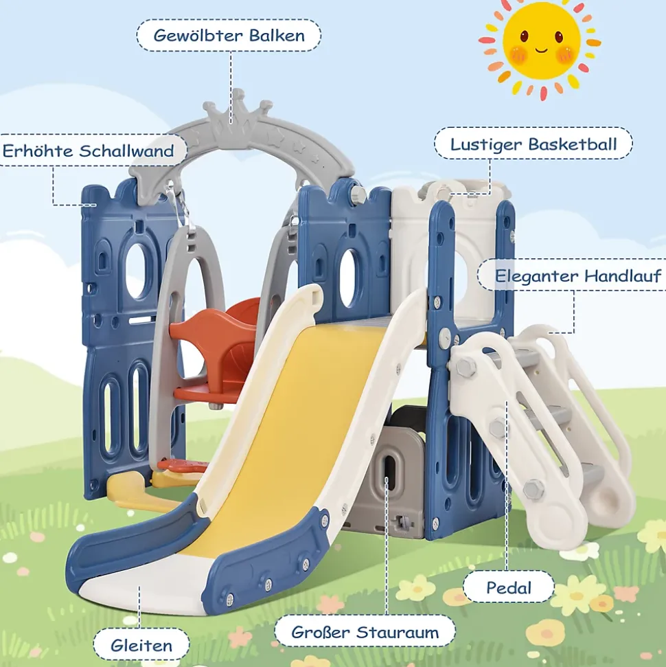 Toboggan pour Enfant 5 en 1 avec Panier de Basket, Aire de Jeux intérieure et extérieure, kit de Jeu d'escalade autoportant
