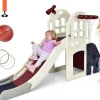 Toboggan pour Enfants, 6 en 1 avec Rail de Protection Haut, Pédale Détachable et Mur d'Escalade Pratique, Tunnel (Bleu)