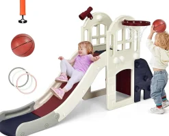 Toboggan pour Enfants, 6 en 1 avec Rail de Protection Haut, Pédale Détachable et Mur d'Escalade Pratique, Tunnel (Bleu)