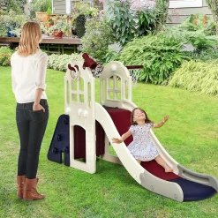Toboggan pour Enfants, 6 en 1 avec Rail de Protection Haut, Pédale Détachable et Mur d'Escalade Pratique, Tunnel (Bleu)