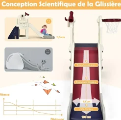 Toboggan pour Enfants, 6 en 1 avec Rail de Protection Haut, Pédale Détachable et Mur d'Escalade Pratique, Tunnel (Bleu)